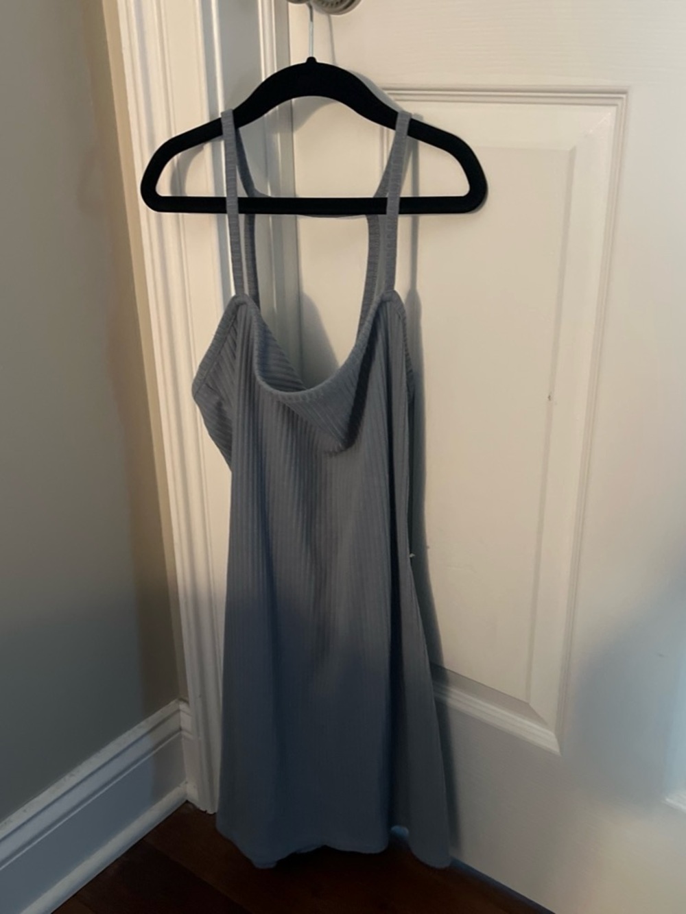 Light Gray Ribbed Slip Dress with Cowl Neck
